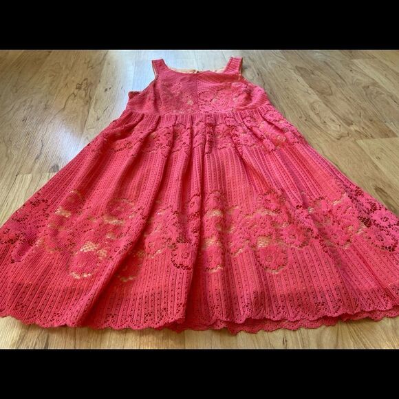 Free People hot pink lace-like patterned dress - Picture 5 of 6